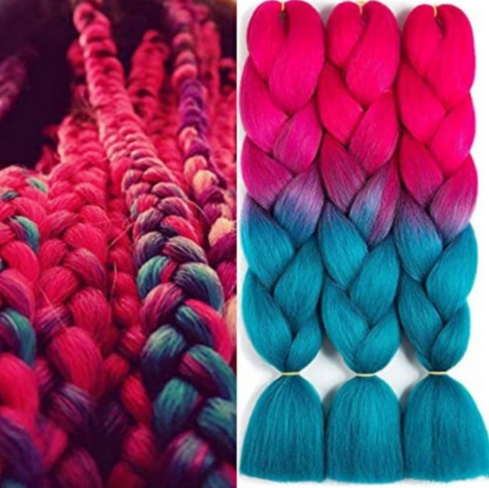 Jumbo Braids Ombre Braiding Hair Pink/Blue Synthetic 24 inch 4 pcs